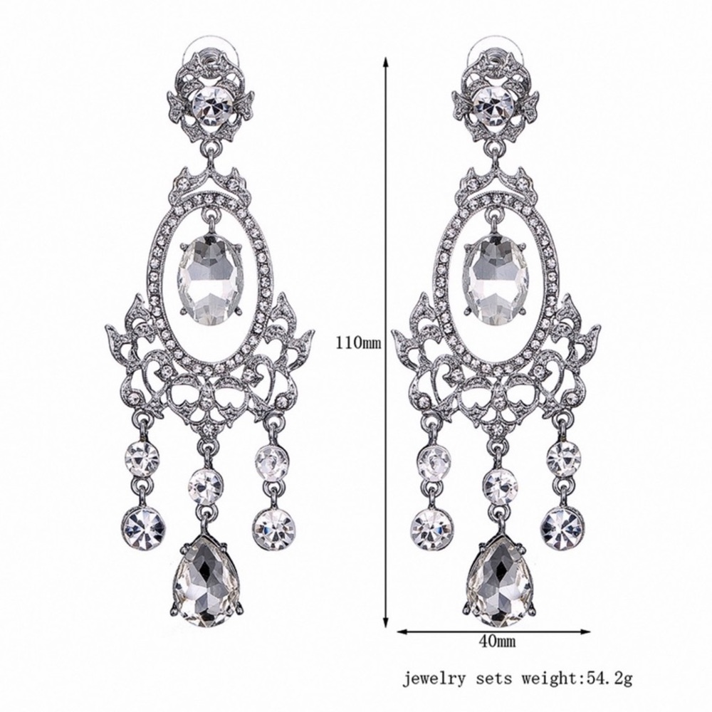 Crystal Chandelier Prom Bridal Pageant Earrings - Picture 6 of 7